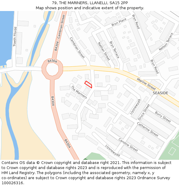 79, THE MARINERS, LLANELLI, SA15 2PP: Location map and indicative extent of plot