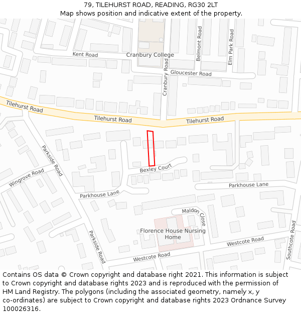 79, TILEHURST ROAD, READING, RG30 2LT: Location map and indicative extent of plot