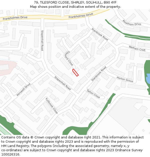 79, TILESFORD CLOSE, SHIRLEY, SOLIHULL, B90 4YF: Location map and indicative extent of plot