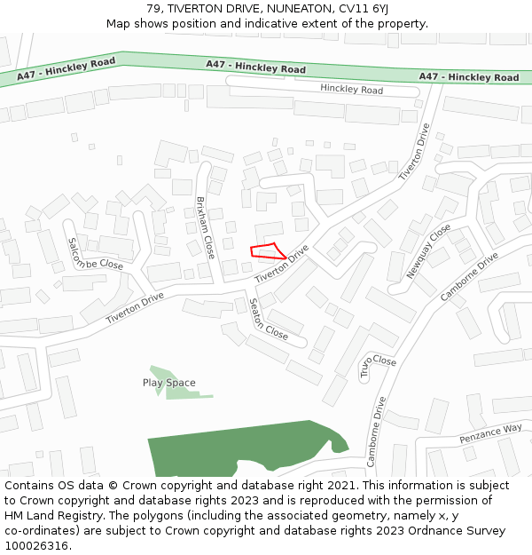 79, TIVERTON DRIVE, NUNEATON, CV11 6YJ: Location map and indicative extent of plot