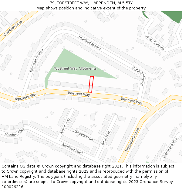 79, TOPSTREET WAY, HARPENDEN, AL5 5TY: Location map and indicative extent of plot