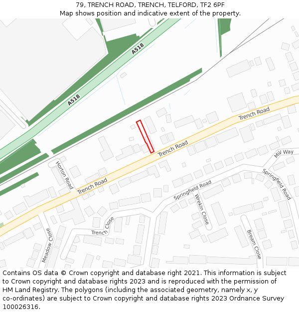 79, TRENCH ROAD, TRENCH, TELFORD, TF2 6PF: Location map and indicative extent of plot