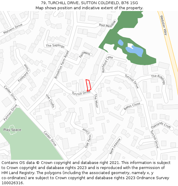 79, TURCHILL DRIVE, SUTTON COLDFIELD, B76 1SG: Location map and indicative extent of plot