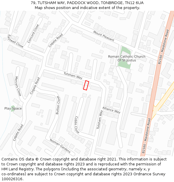 79, TUTSHAM WAY, PADDOCK WOOD, TONBRIDGE, TN12 6UA: Location map and indicative extent of plot