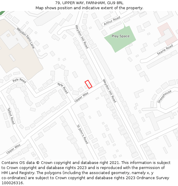 79, UPPER WAY, FARNHAM, GU9 8RL: Location map and indicative extent of plot