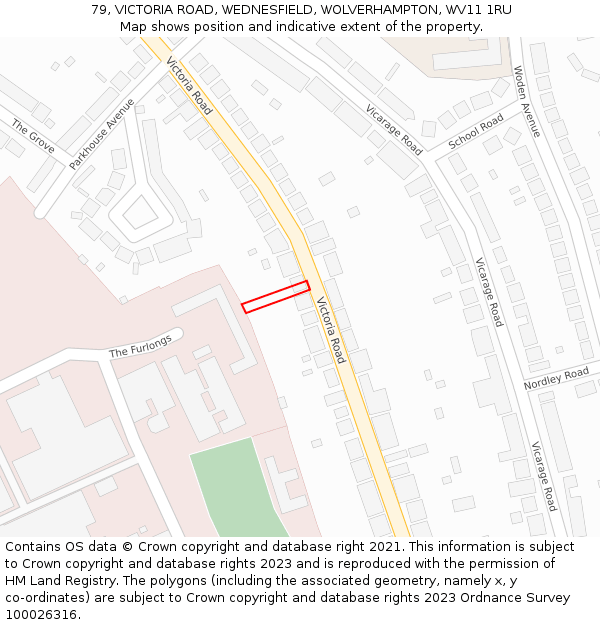 79, VICTORIA ROAD, WEDNESFIELD, WOLVERHAMPTON, WV11 1RU: Location map and indicative extent of plot