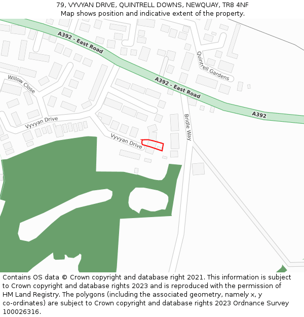 79, VYVYAN DRIVE, QUINTRELL DOWNS, NEWQUAY, TR8 4NF: Location map and indicative extent of plot