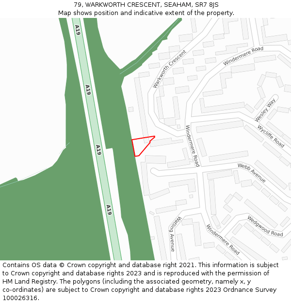 79, WARKWORTH CRESCENT, SEAHAM, SR7 8JS: Location map and indicative extent of plot