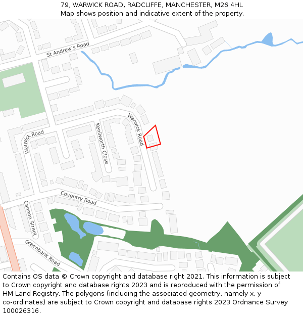 79, WARWICK ROAD, RADCLIFFE, MANCHESTER, M26 4HL: Location map and indicative extent of plot