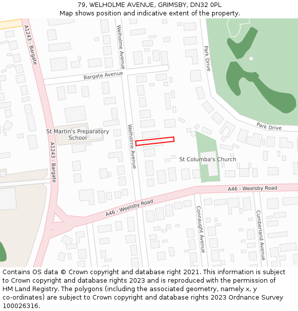 79, WELHOLME AVENUE, GRIMSBY, DN32 0PL: Location map and indicative extent of plot