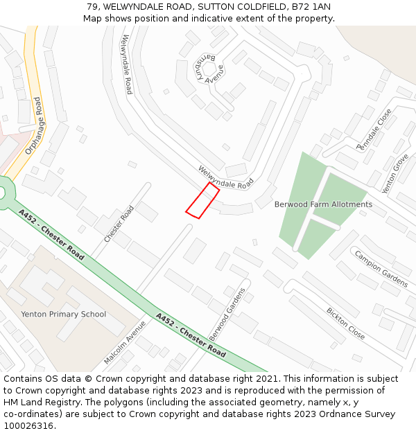 79, WELWYNDALE ROAD, SUTTON COLDFIELD, B72 1AN: Location map and indicative extent of plot