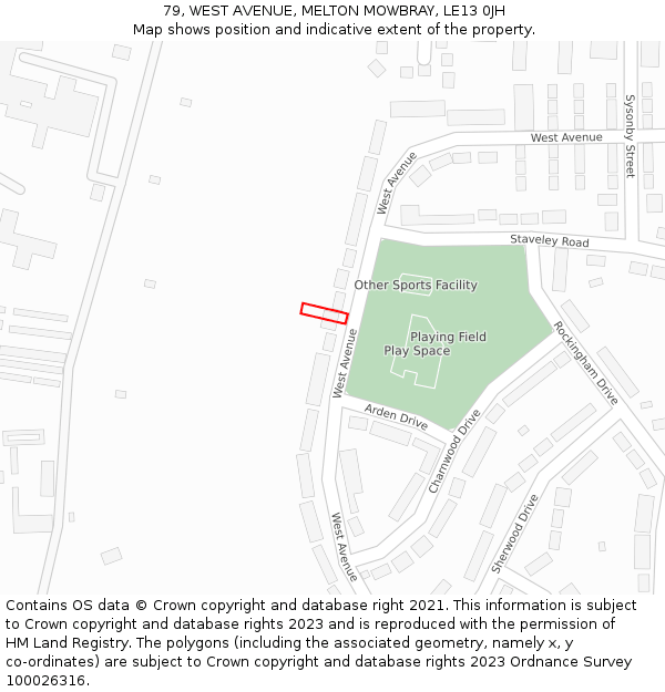 79, WEST AVENUE, MELTON MOWBRAY, LE13 0JH: Location map and indicative extent of plot