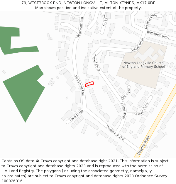 79, WESTBROOK END, NEWTON LONGVILLE, MILTON KEYNES, MK17 0DE: Location map and indicative extent of plot