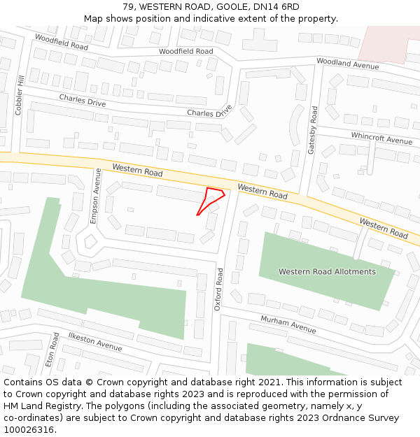 79, WESTERN ROAD, GOOLE, DN14 6RD: Location map and indicative extent of plot