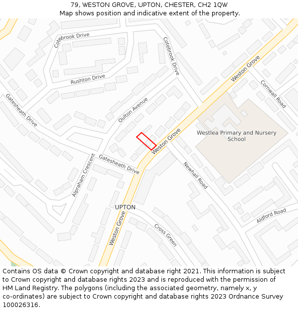 79, WESTON GROVE, UPTON, CHESTER, CH2 1QW: Location map and indicative extent of plot