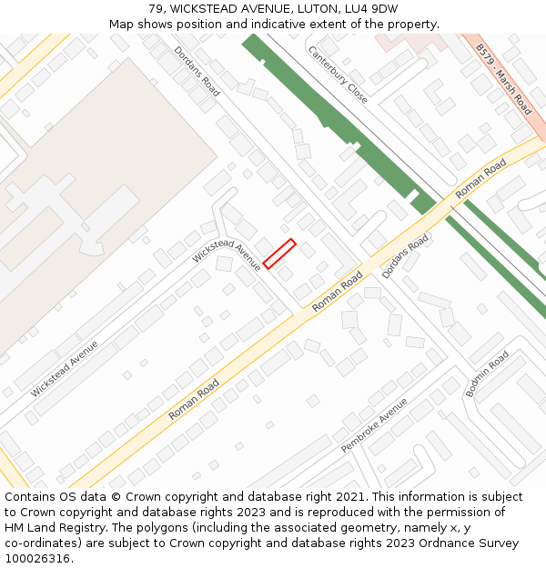 79, WICKSTEAD AVENUE, LUTON, LU4 9DW: Location map and indicative extent of plot