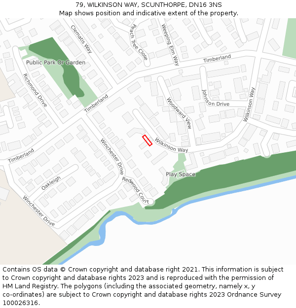 79, WILKINSON WAY, SCUNTHORPE, DN16 3NS: Location map and indicative extent of plot