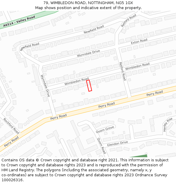 79, WIMBLEDON ROAD, NOTTINGHAM, NG5 1GX: Location map and indicative extent of plot