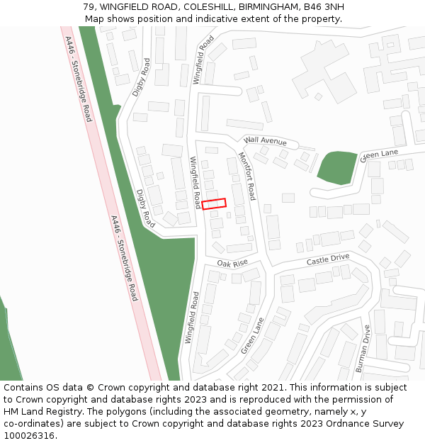 79, WINGFIELD ROAD, COLESHILL, BIRMINGHAM, B46 3NH: Location map and indicative extent of plot