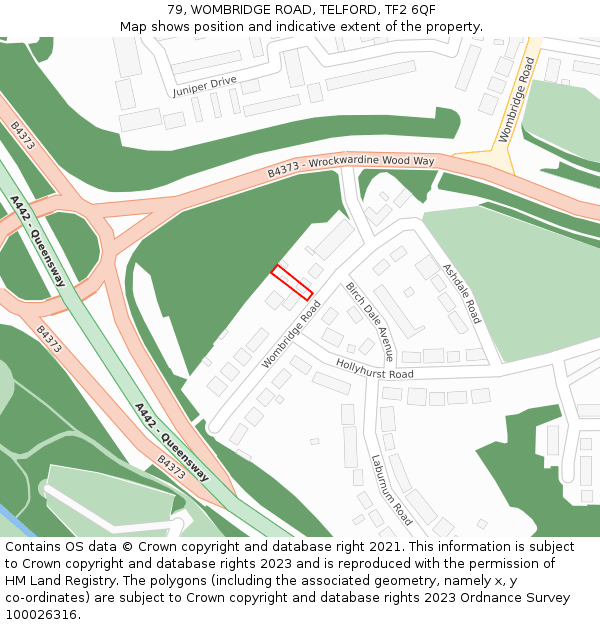 79, WOMBRIDGE ROAD, TELFORD, TF2 6QF: Location map and indicative extent of plot