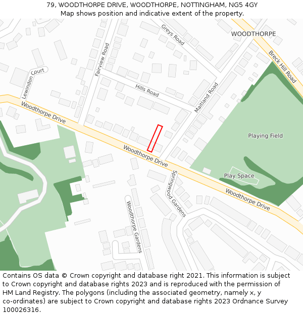 79, WOODTHORPE DRIVE, WOODTHORPE, NOTTINGHAM, NG5 4GY: Location map and indicative extent of plot