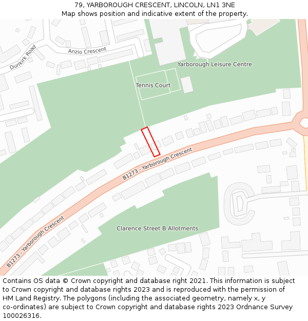 79, YARBOROUGH CRESCENT, LINCOLN, LN1 3NE: Location map and indicative extent of plot