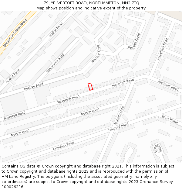79, YELVERTOFT ROAD, NORTHAMPTON, NN2 7TQ: Location map and indicative extent of plot