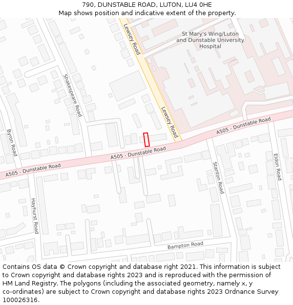 790, DUNSTABLE ROAD, LUTON, LU4 0HE: Location map and indicative extent of plot