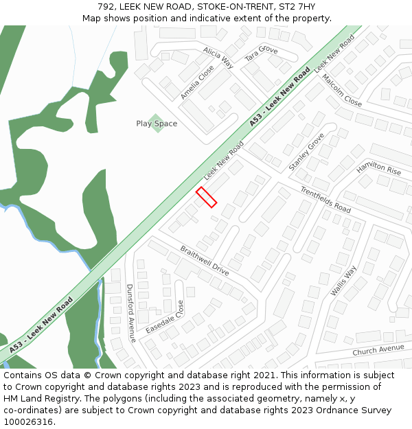 792, LEEK NEW ROAD, STOKE-ON-TRENT, ST2 7HY: Location map and indicative extent of plot