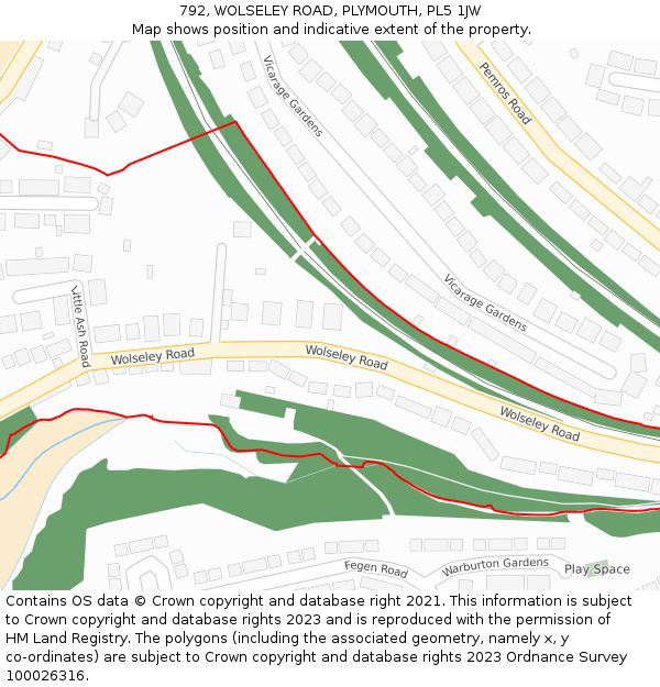 792, WOLSELEY ROAD, PLYMOUTH, PL5 1JW: Location map and indicative extent of plot