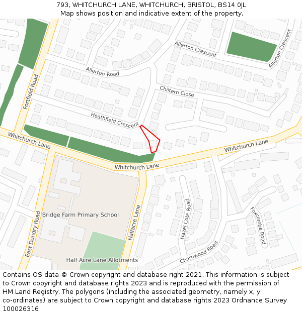 793, WHITCHURCH LANE, WHITCHURCH, BRISTOL, BS14 0JL: Location map and indicative extent of plot
