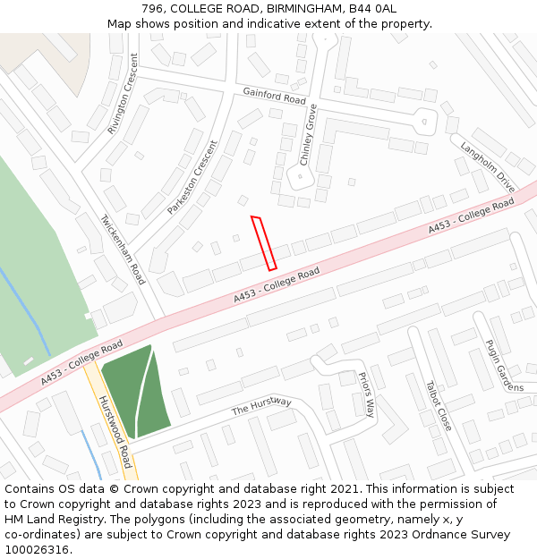 796, COLLEGE ROAD, BIRMINGHAM, B44 0AL: Location map and indicative extent of plot