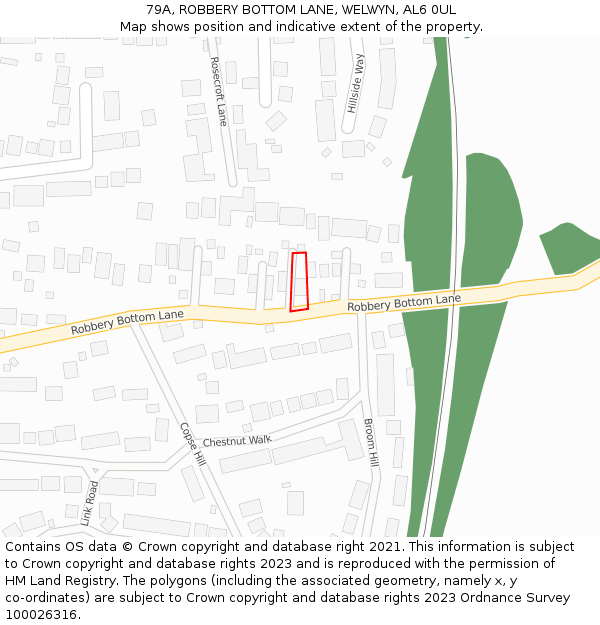 79A, ROBBERY BOTTOM LANE, WELWYN, AL6 0UL: Location map and indicative extent of plot