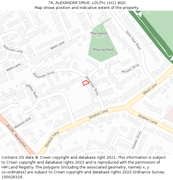 7A, ALEXANDER DRIVE, LOUTH, LN11 8QG: Location map and indicative extent of plot