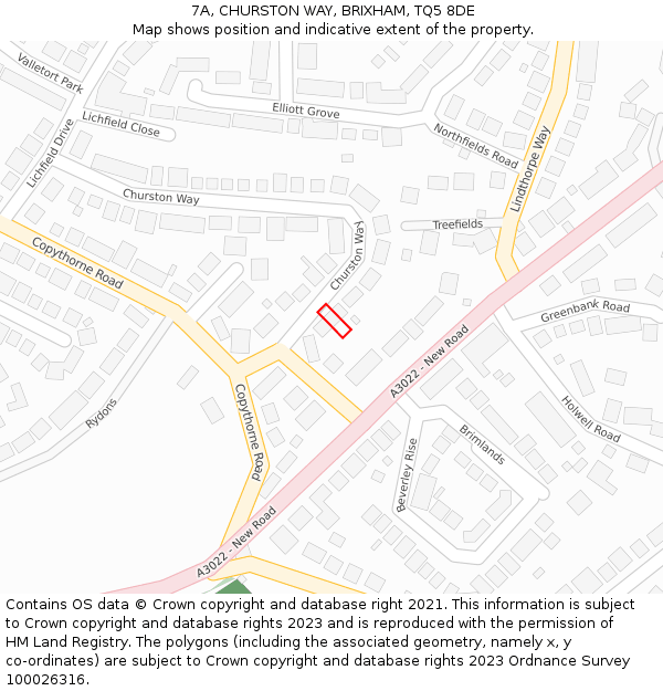 7A, CHURSTON WAY, BRIXHAM, TQ5 8DE: Location map and indicative extent of plot