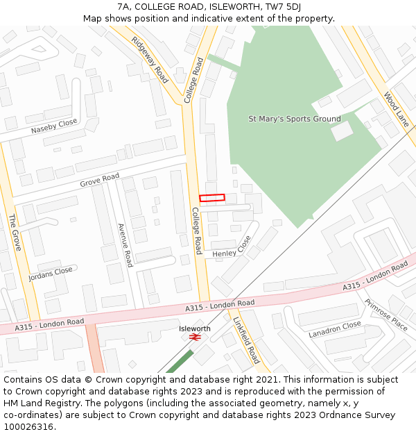 7A, COLLEGE ROAD, ISLEWORTH, TW7 5DJ: Location map and indicative extent of plot
