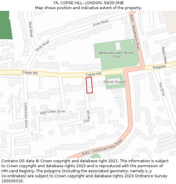 7A, COPSE HILL, LONDON, SW20 0NB: Location map and indicative extent of plot