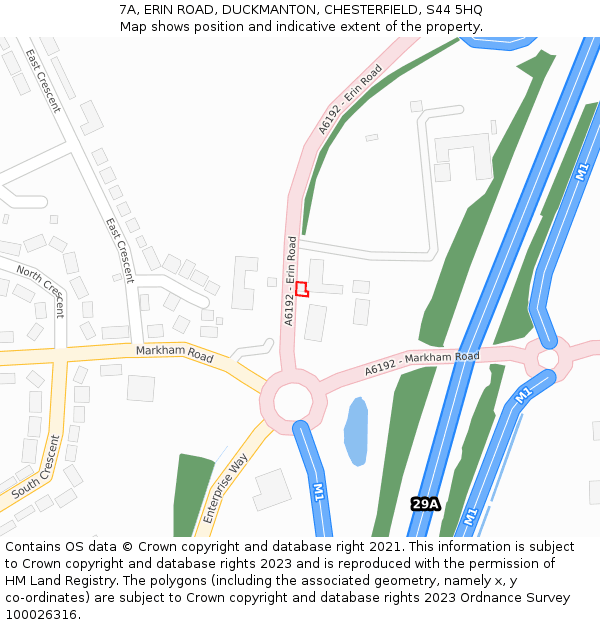 7A, ERIN ROAD, DUCKMANTON, CHESTERFIELD, S44 5HQ: Location map and indicative extent of plot