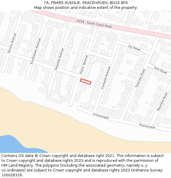 7A, FRIARS AVENUE, PEACEHAVEN, BN10 8PS: Location map and indicative extent of plot