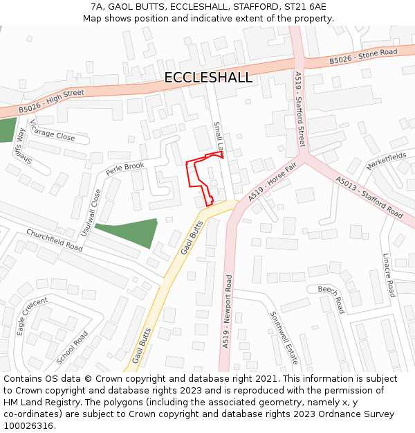 7A, GAOL BUTTS, ECCLESHALL, STAFFORD, ST21 6AE: Location map and indicative extent of plot