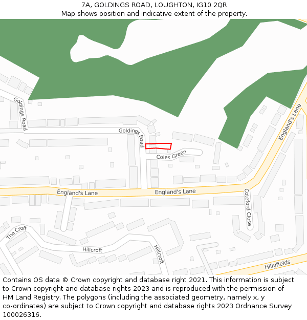 7A, GOLDINGS ROAD, LOUGHTON, IG10 2QR: Location map and indicative extent of plot