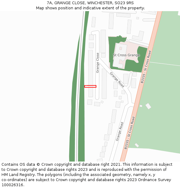 7A, GRANGE CLOSE, WINCHESTER, SO23 9RS: Location map and indicative extent of plot