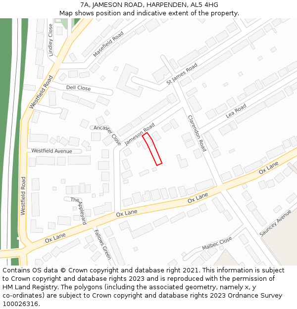 7A, JAMESON ROAD, HARPENDEN, AL5 4HG: Location map and indicative extent of plot