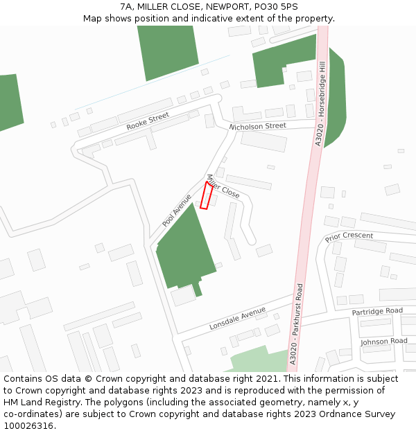 7A, MILLER CLOSE, NEWPORT, PO30 5PS: Location map and indicative extent of plot