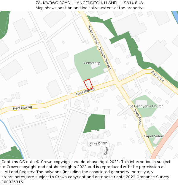 7A, MWRWG ROAD, LLANGENNECH, LLANELLI, SA14 8UA: Location map and indicative extent of plot