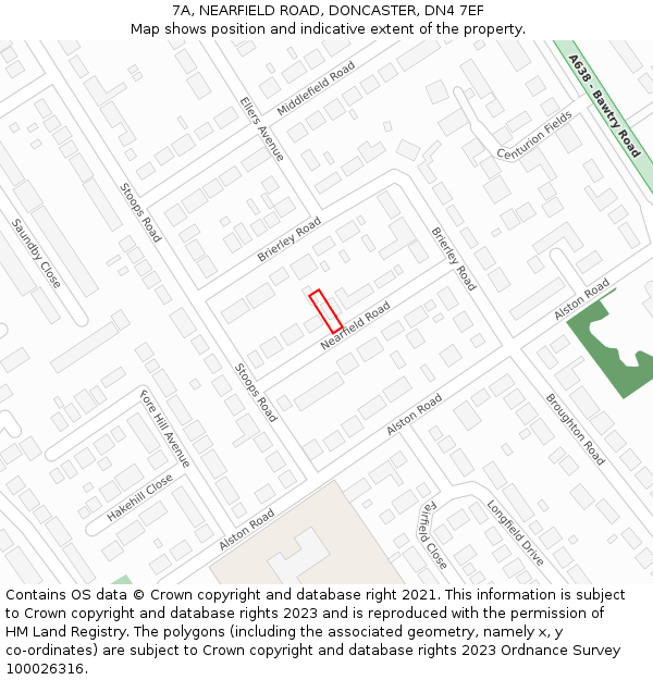 7A, NEARFIELD ROAD, DONCASTER, DN4 7EF: Location map and indicative extent of plot