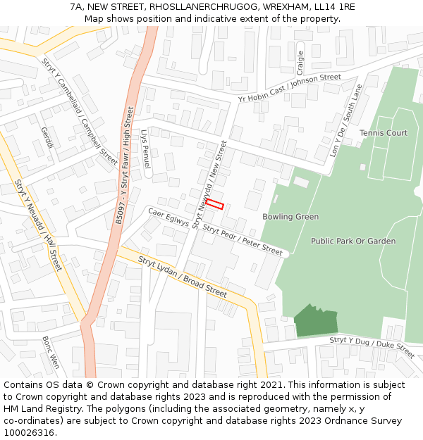 7A, NEW STREET, RHOSLLANERCHRUGOG, WREXHAM, LL14 1RE: Location map and indicative extent of plot