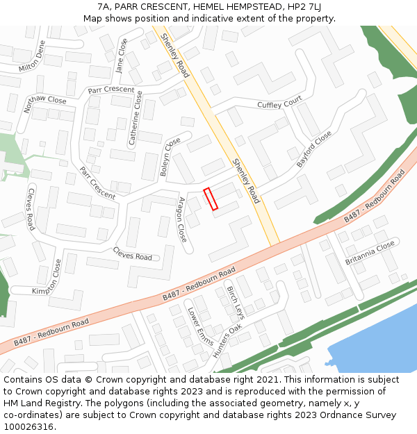 7A, PARR CRESCENT, HEMEL HEMPSTEAD, HP2 7LJ: Location map and indicative extent of plot