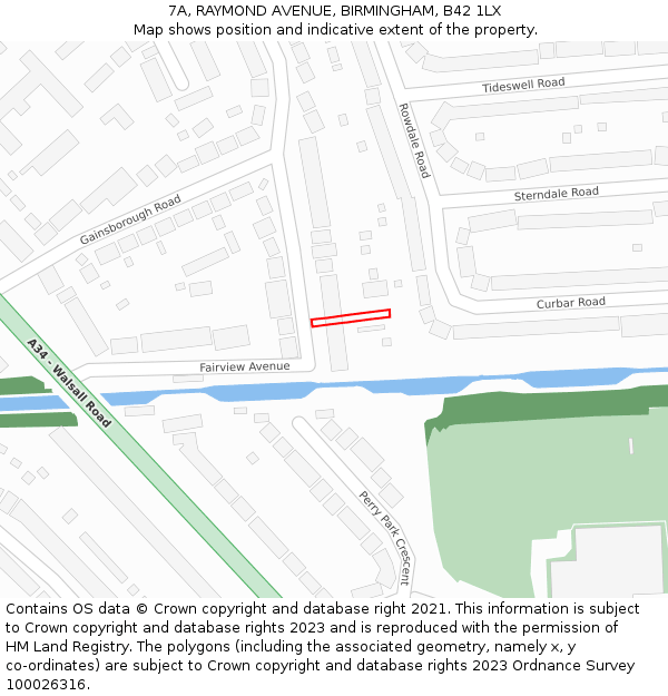 7A, RAYMOND AVENUE, BIRMINGHAM, B42 1LX: Location map and indicative extent of plot