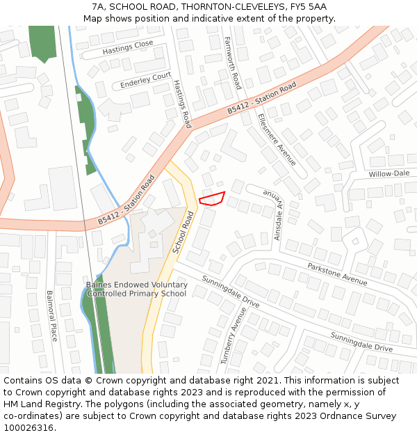 7A, SCHOOL ROAD, THORNTON-CLEVELEYS, FY5 5AA: Location map and indicative extent of plot